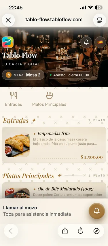 Carta de un bar