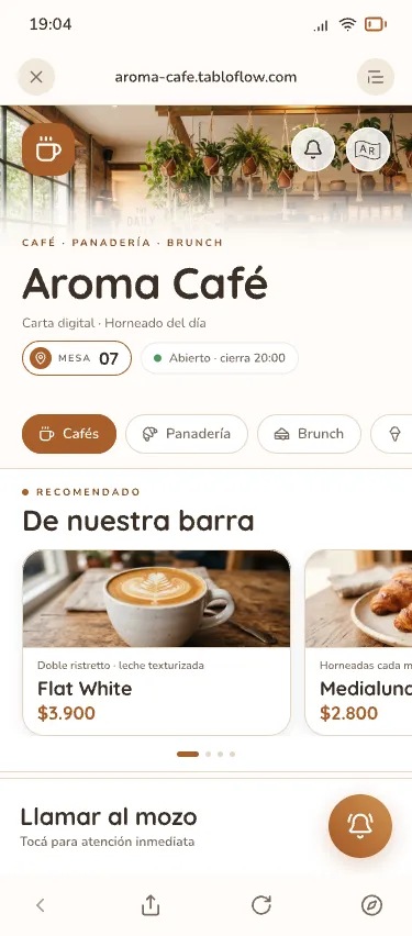 Carta de una cafetería